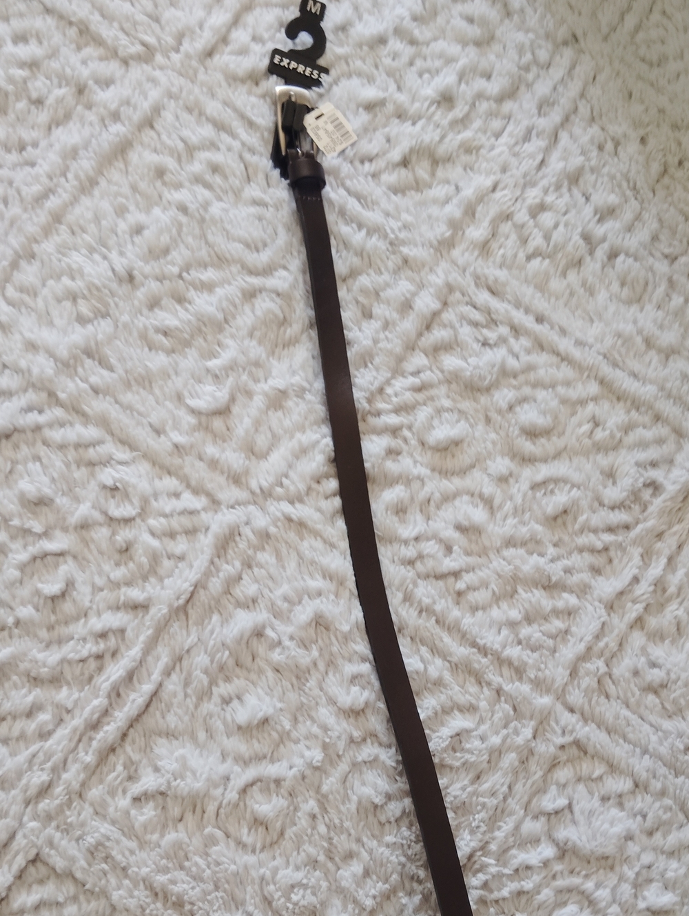 Express Dark Brown Narrow Leather-Look Belt with Silver Buckle